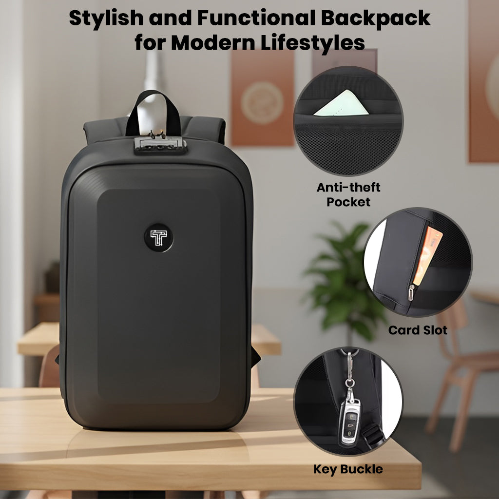 TECPHILE - COMPX Anti Theft Hard Shell Bag Laptop Backpack 15L Fit for 15.6” Laptop