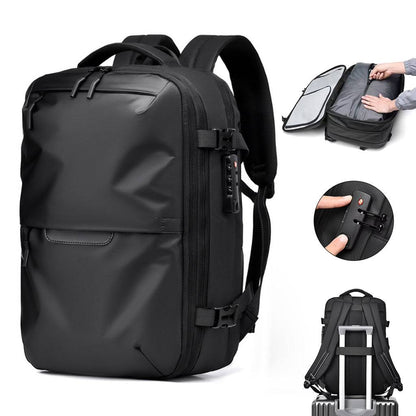 TECPHILE AirVolt 55L Expandable Smart Backpack with organized compartments, anti-theft lock, and durable waterproof design.