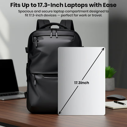 TECPHILE AirVolt Laptop Backpack fits up to 17.3-inch laptops, offering secure and spacious storage for work or travel.