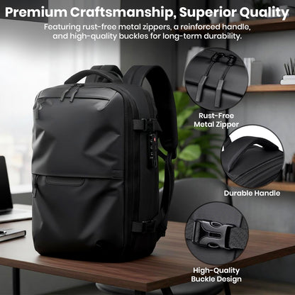 TECPHILE AirVolt Backpack with rust-free zippers, durable handle, and premium buckles for long-lasting quality.