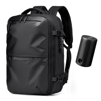 TECPHILE AirVolt Vacuum Backpack Travel Laptop Bag 55L Expandable with detachable vacuum compressor for space-saving packing.