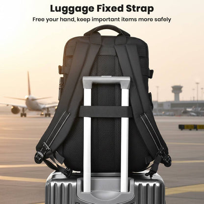 TECPHILE AirVolt Travel Laptop Bag with luggage strap for secure airport travel, ideal for business trips and vacations.