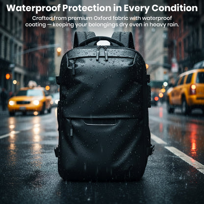 Waterproof TECPHILE AirVolt Backpack made from Oxford fabric, ideal for protecting gear in heavy rain and urban travel.