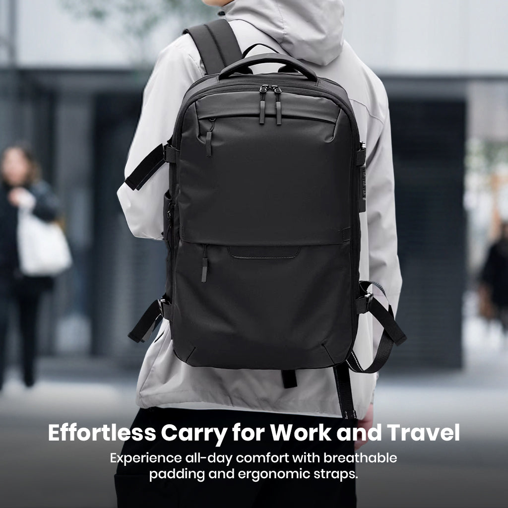 TECPHILE AirVolt Backpack designed for work and travel with ergonomic straps and breathable padding for comfort.