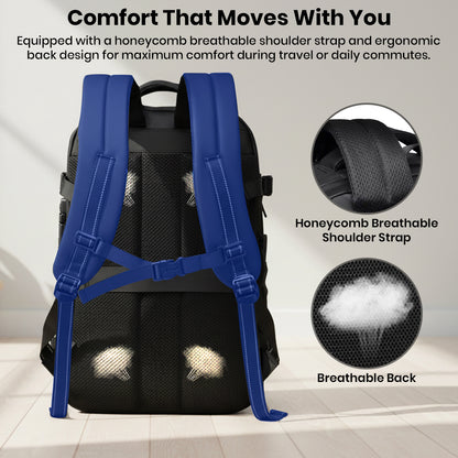 Comfort-focused TECPHILE AirVolt Backpack with breathable back panel and ergonomic shoulder straps for daily commuting.