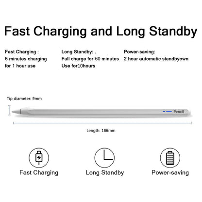 TECPHILE BP20 Pro Stylus Pen offers 5-minute fast charging, 10-hour use, and 2-hour standby with 9mm tip and 166mm length.