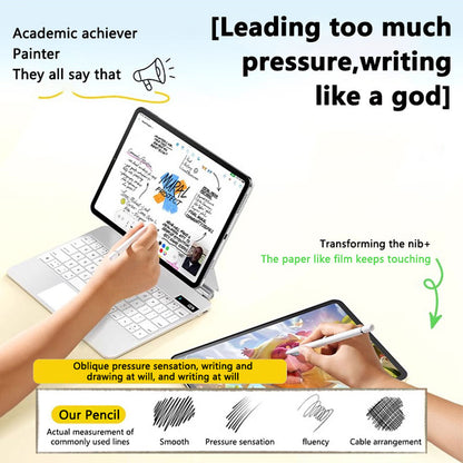 TECPHILE iPad Pencil used for writing and drawing on iPad, emphasizing pressure sensitivity, smooth lines, and responsive nib.