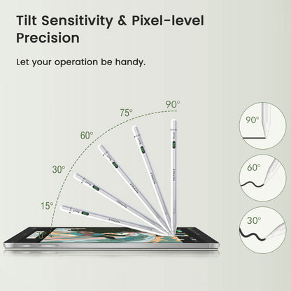 TECPHILE iPad Pencil illustrating tilt sensitivity and pixel-level precision for accurate angle-based drawing on iPads.