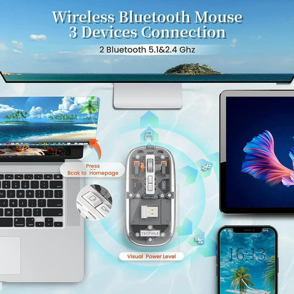 TECPHILE – M133 Transparent Multi Device Wireless Mouse - 3