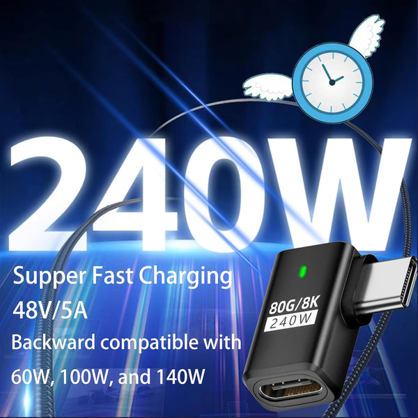 TECPHILE 240W Type-C Male to USB-C Female Adapter - 3