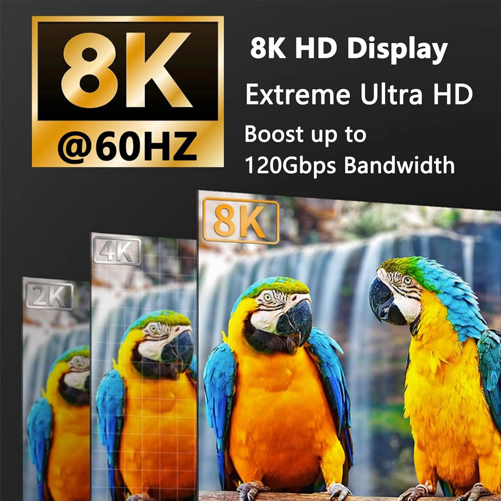 TECPHILE USB-C Adapter supports 8K @ 60Hz Ultra HD display with up to 120Gbps bandwidth, ideal for high-resolution video output and streaming.