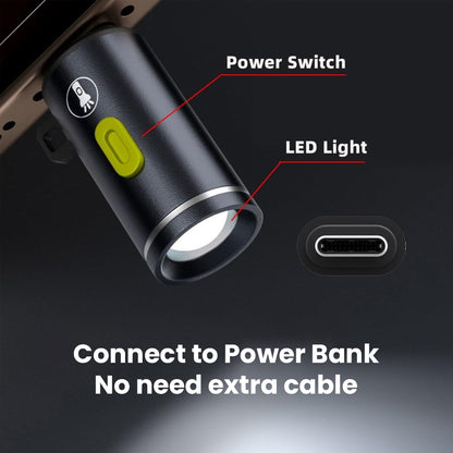 TECPHILE Type-C Mini Flashlight Adapter connects directly to power banks with no extra cable, offering bright LED light and easy power switch access.