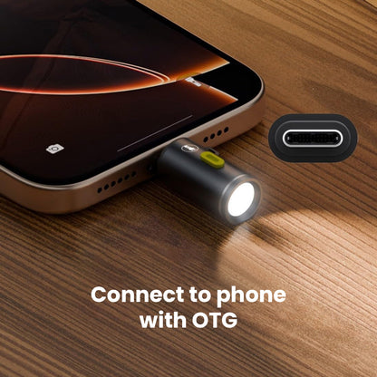 TECPHILE Mini Flashlight Adapter connects to phone via OTG, turning your device into a portable flashlight for emergency or night use.