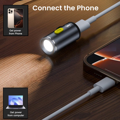 TECPHILE Mini Flashlight Adapter powered by phone or computer via USB-C, providing versatile lighting for work or travel.