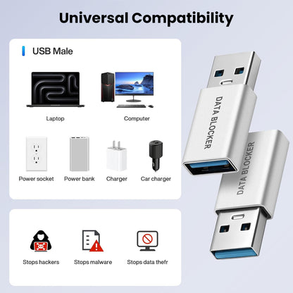 TECPHILE USB-A Data Blocker Adapter ensures universal compatibility and protects against hackers, malware, and data theft.