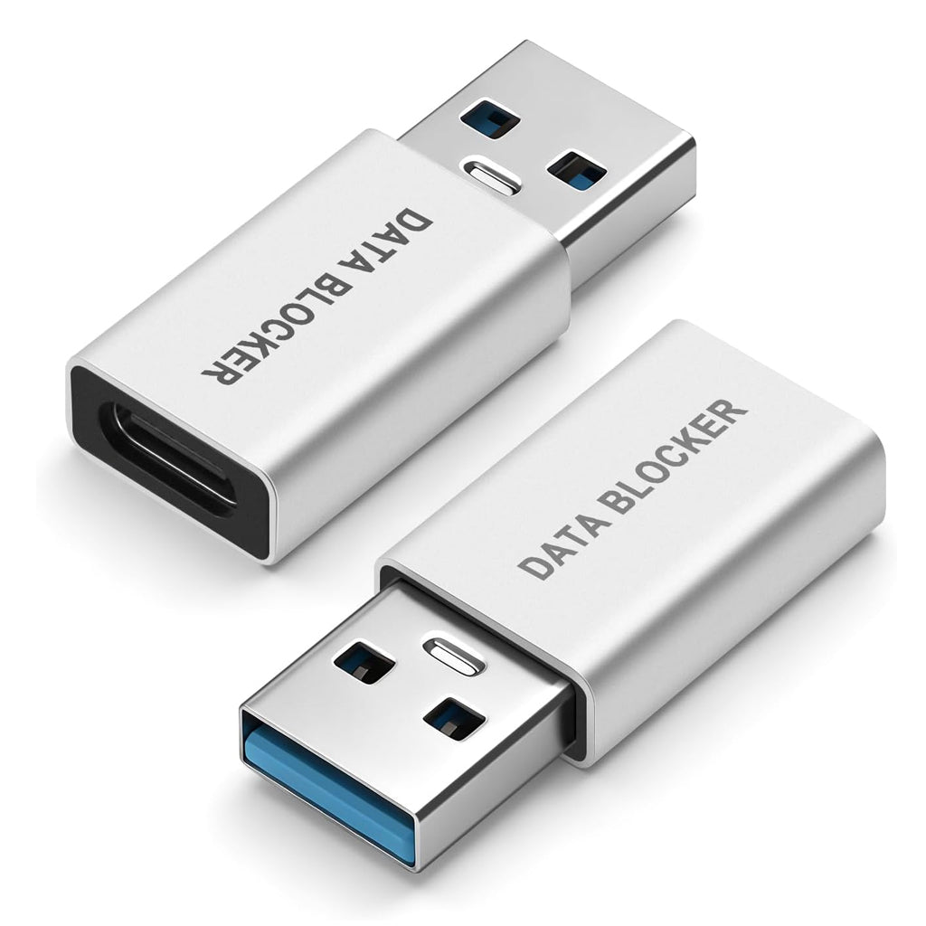 TECPHILE USB-A Data Blocker Adapter with female USB-C port ensures safe charging by blocking data transfer during use.