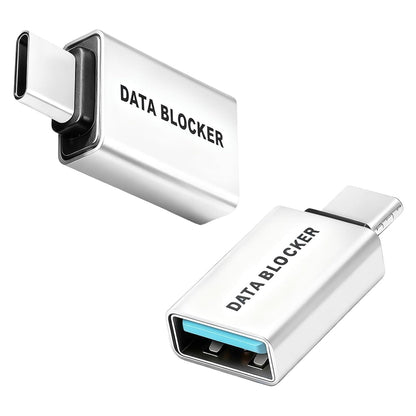 TECPHILE USB-C Data Blocker Adapter with USB-A female port ensures secure charging and data protection for multiple devices.