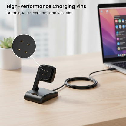 TECPHILE Magnetic Dock with rust-resistant charging pins and USB cable, designed for reliable and durable smartwatch charging.