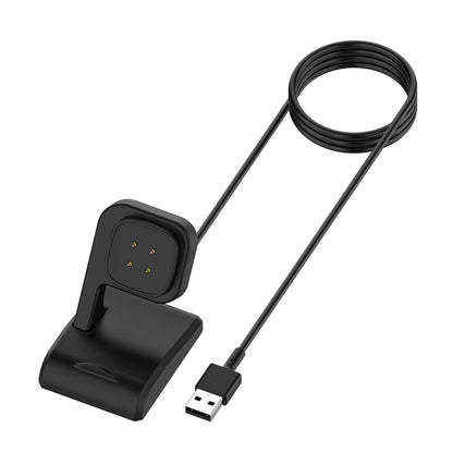TECPHILE USB Magnetic Charging Dock for Fitbit Sense & Versa 3 with USB cable and anti-slip base, ideal for stable smartwatch charging.