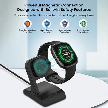 TECPHILE Magnetic Charging Dock for Fitbit Sense & Versa 3 with built-in safety features like over-voltage and over-current protection.