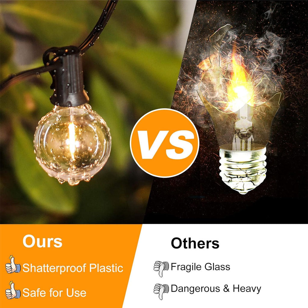 TECPHILE - G40 Outdoor String Lights Waterproof & Shatterproof Bulbs