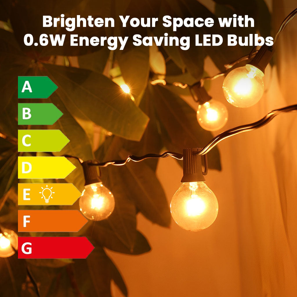TECPHILE - G40 Outdoor String Lights Waterproof & Shatterproof Bulbs