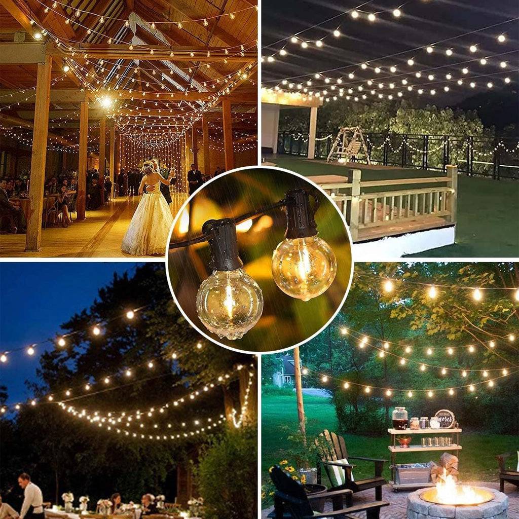 TECPHILE G40 outdoor string lights with waterproof and shatterproof bulbs, elegantly illuminating wedding venues, patios, and backyard spaces.