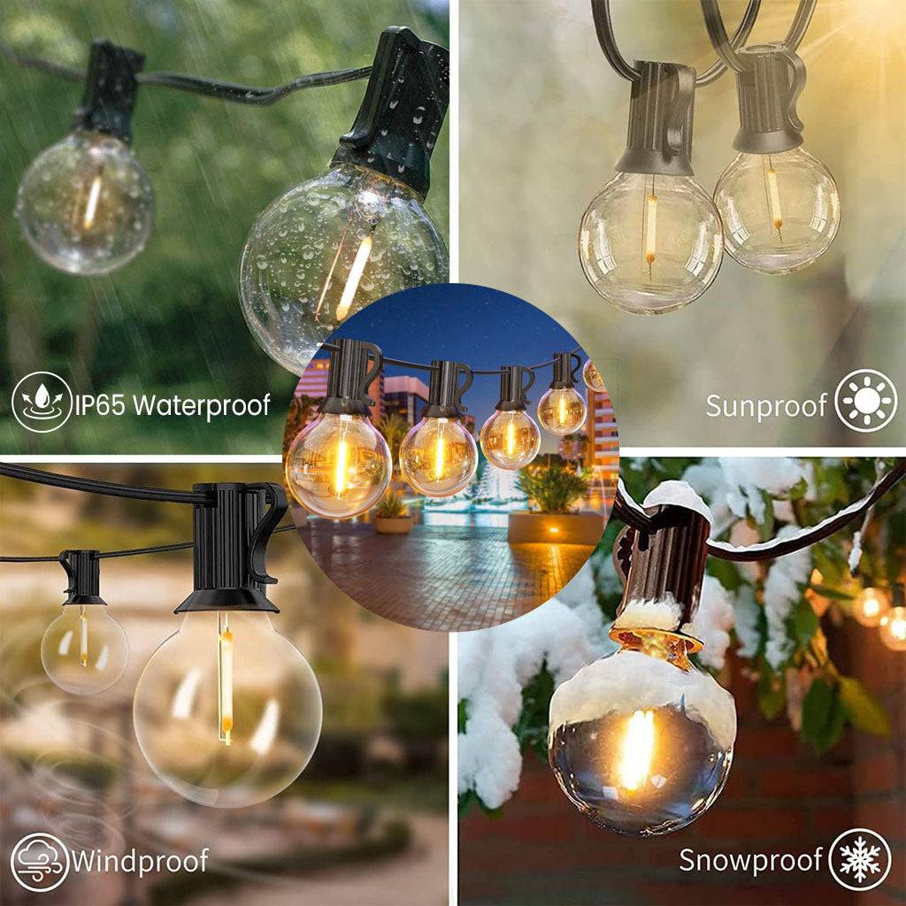 TECPHILE G40 outdoor string lights with waterproof and shatterproof bulbs, ideal for all weather conditions including rain, snow, and wind.