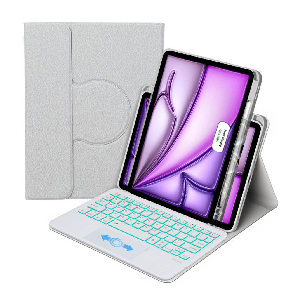 White HDT-Pro12.9 Keyboard Case with backlit keyboard and stylus holder for iPad Air 13 M2 & iPad Pro 12.9 inch 2022.