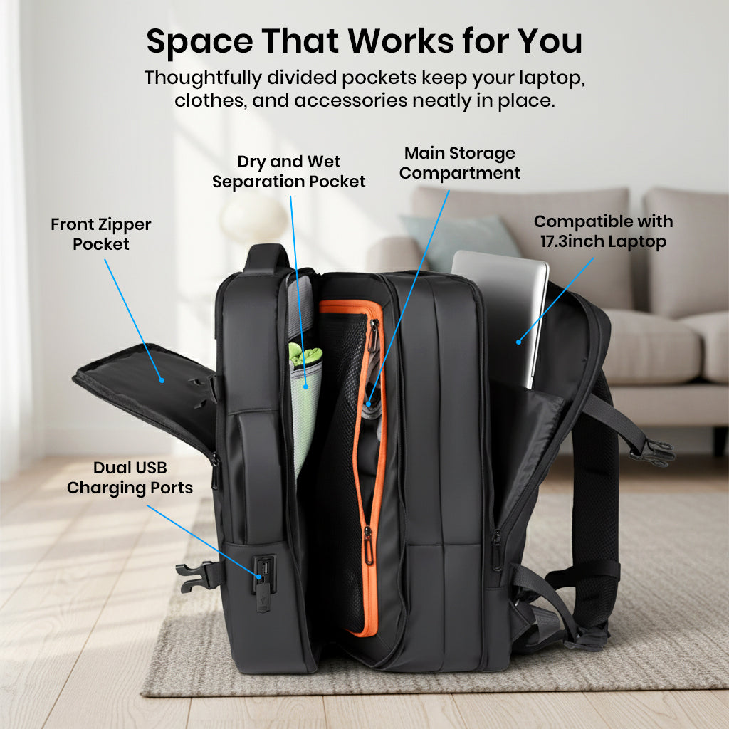 anti-theft usb charging travel backpack laptop notebook organizer TECPHILE Laptop Bag 35L Expandable Anti-Theft Travel Backpack for Men with  USB Port – Concept Kart