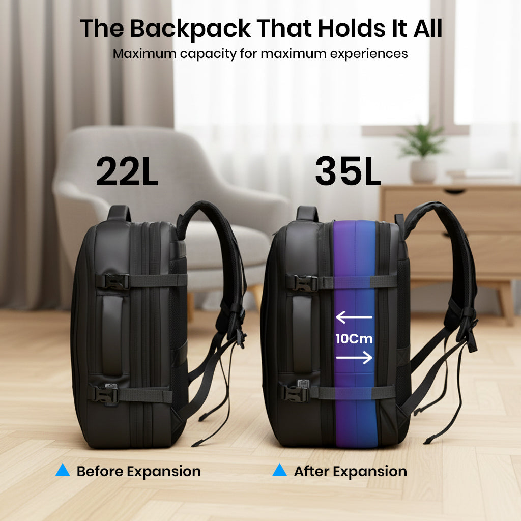 TECPHILE – Laptop Bag 35L Expandable Anti-Theft Travel Backpack for Men with USB Port