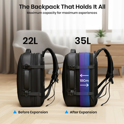 TECPHILE – Laptop Bag 35L Expandable Anti-Theft Travel Backpack for Men with USB Port