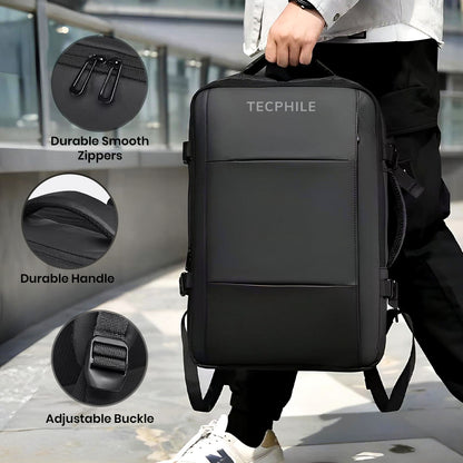 TECPHILE – Laptop Bag 35L Expandable Anti-Theft Travel Backpack for Men with USB Port