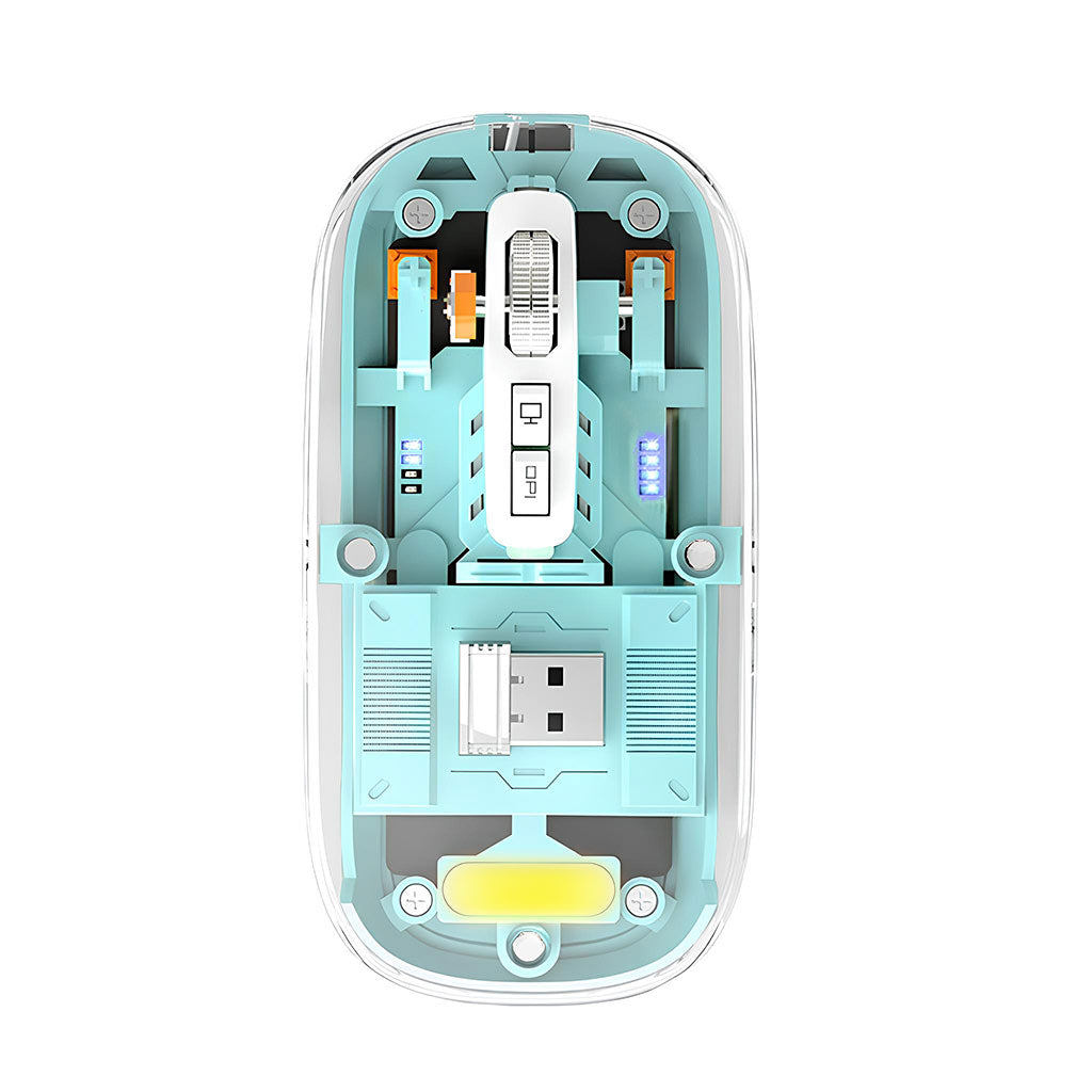 TECPHILE M133 Transparent Wireless RGB Mouse, Tri-Mode Connectivity