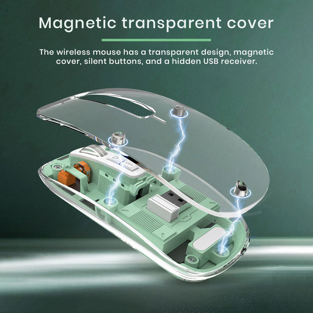 TECPHILE M133 Transparent Wireless RGB Mouse, Tri-Mode Connectivity