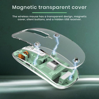 TECPHILE M133 Transparent Wireless RGB Mouse, Tri-Mode Connectivity