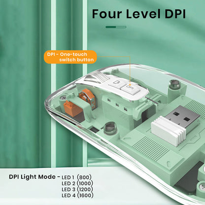 TECPHILE M133 Transparent Wireless RGB Mouse, Tri-Mode Connectivity