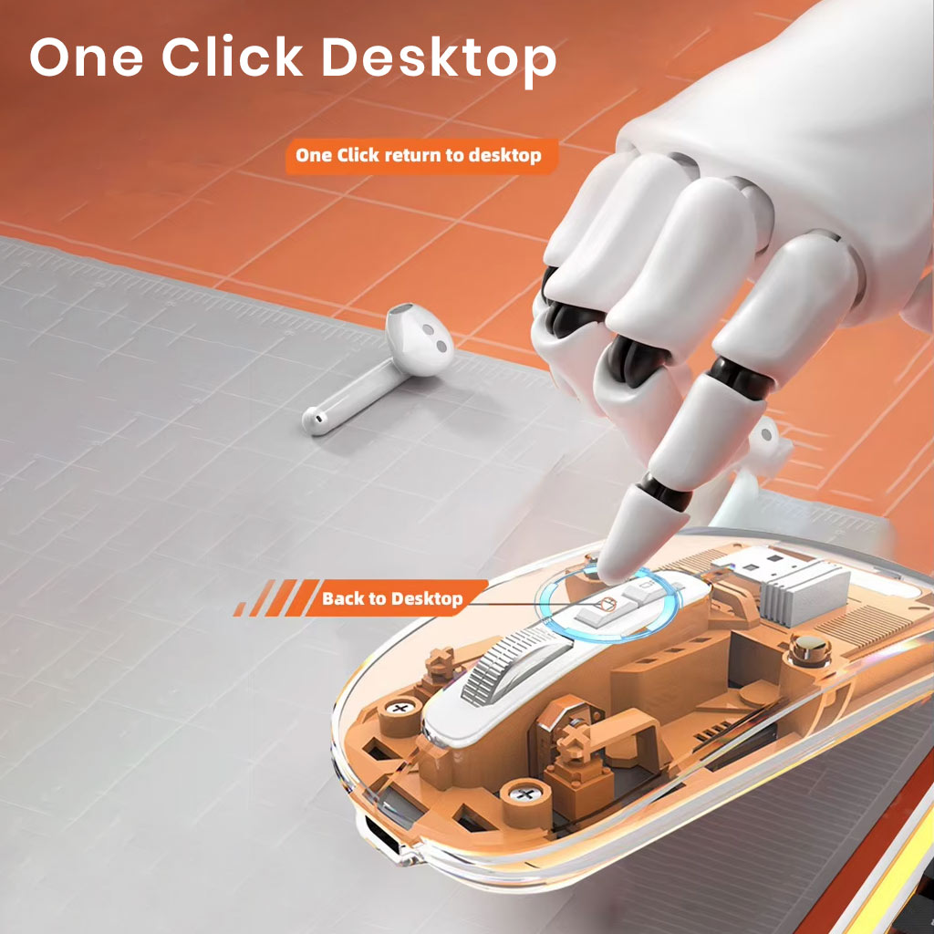 TECPHILE M133 Transparent Wireless RGB Mouse, Tri-Mode Connectivity