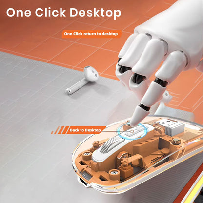TECPHILE M133 Transparent Wireless RGB Mouse, Tri-Mode Connectivity