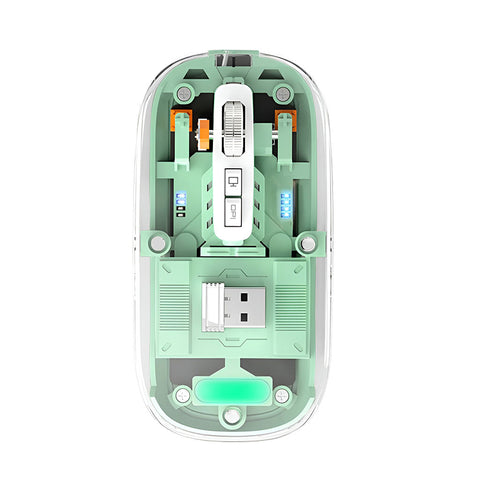 Buy green TECPHILE M133 Transparent Wireless RGB Mouse, Tri-Mode Connectivity