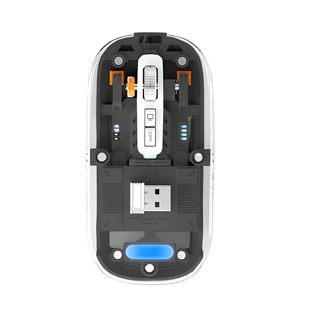 TECPHILE M133 Transparent Wireless RGB Mouse, Tri-Mode Connectivity