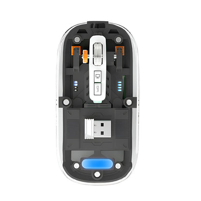 TECPHILE M133 Transparent Wireless RGB Mouse, Tri-Mode Connectivity