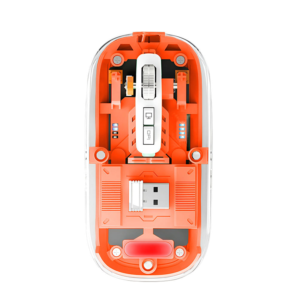 TECPHILE M133 Transparent Wireless RGB Mouse, Tri-Mode Connectivity