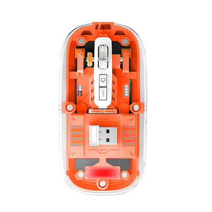 TECPHILE M133 Transparent Wireless RGB Mouse, Tri-Mode Connectivity