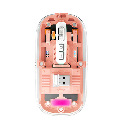 TECPHILE M133 Transparent Wireless RGB Mouse, Tri-Mode Connectivity