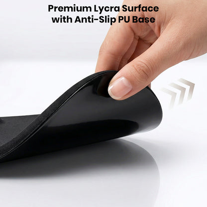 Black anti-slip PU base with ergonomic lycra surface for mouse comfort