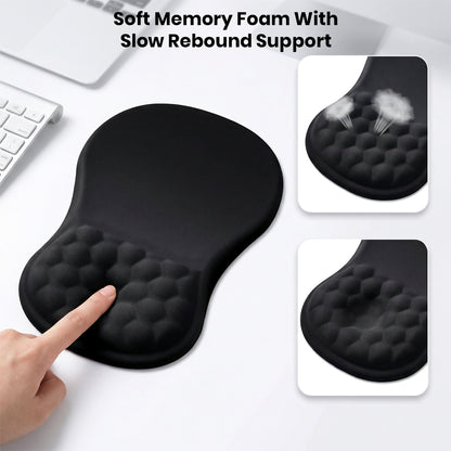 Black memory foam wrist rest mouse pad with breathable surface and anti-slip base