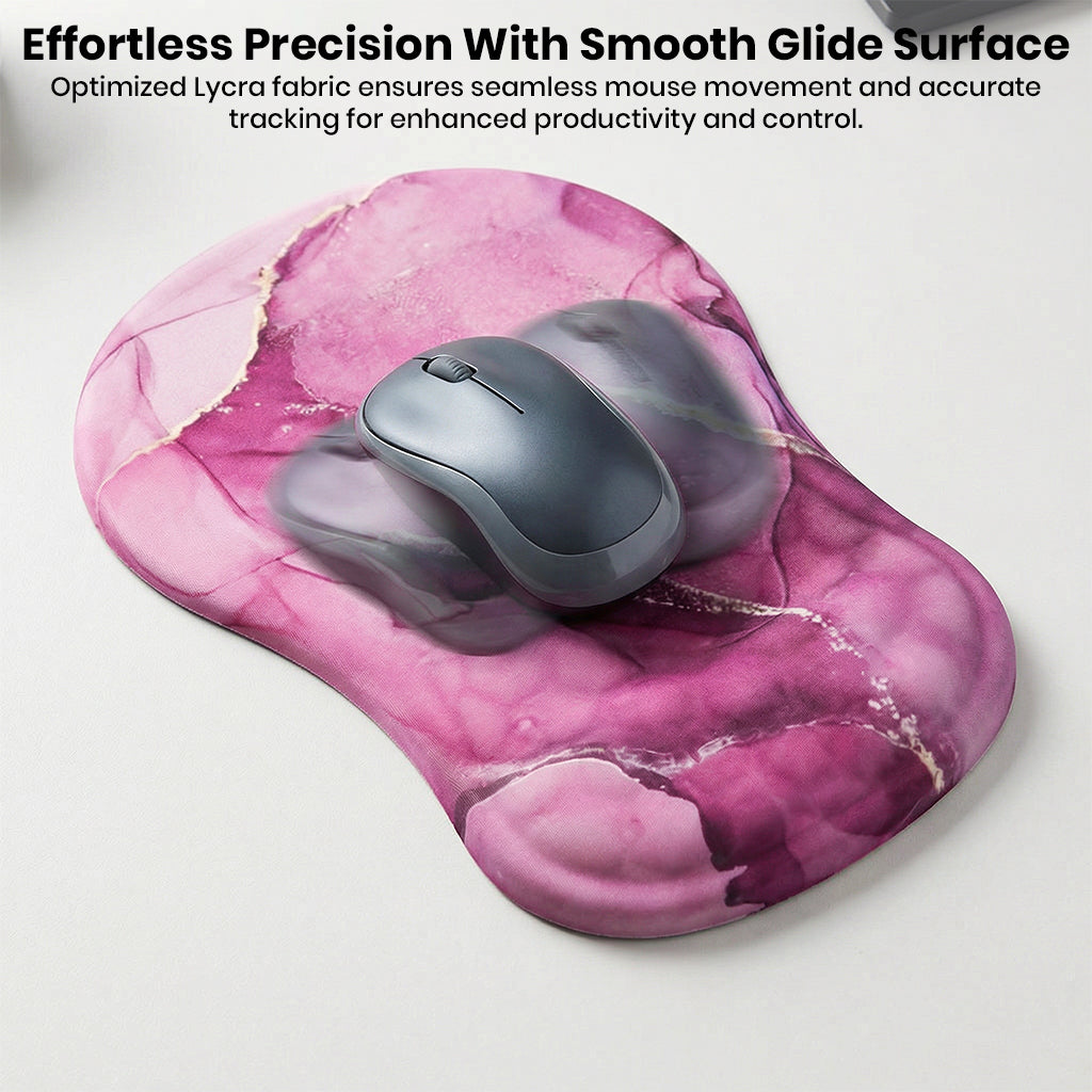 Pink marble memory foam mouse pad with wrist rest