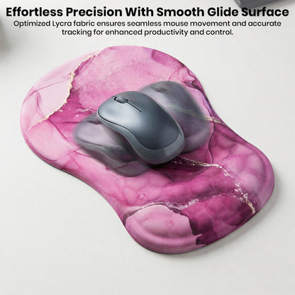 Pink marble memory foam mouse pad with wrist rest