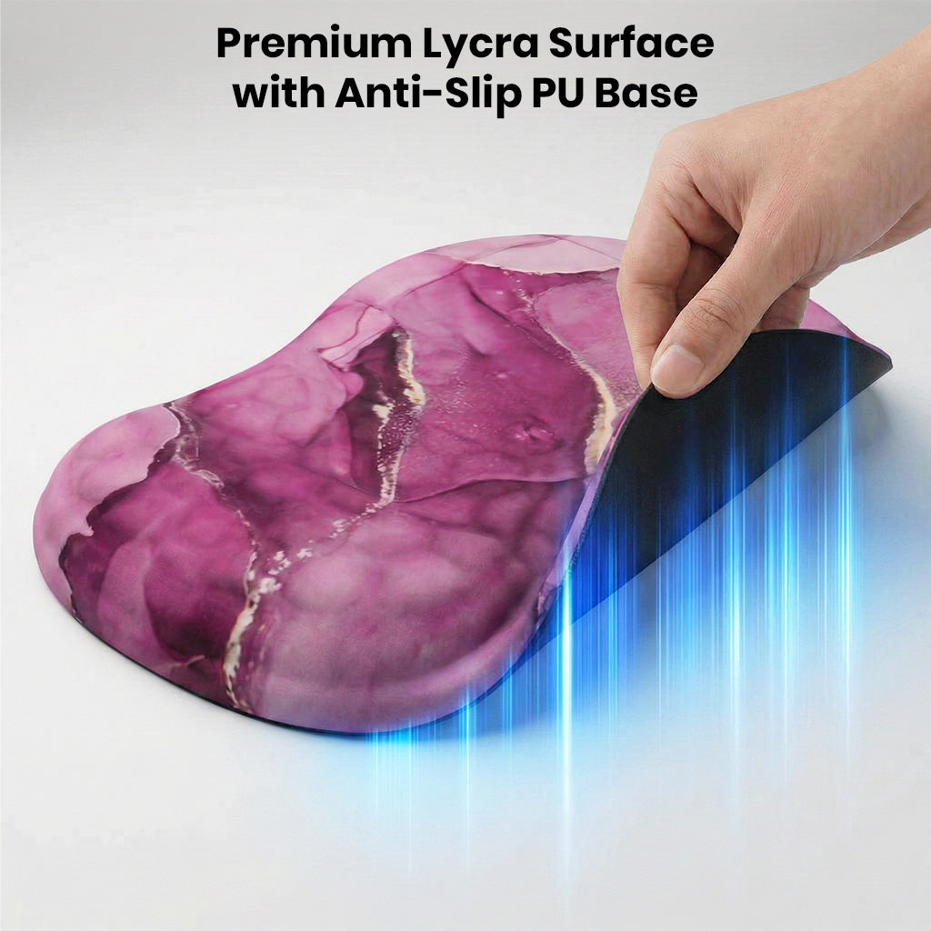 Pink marble lycra mouse pad with anti-slip PU base